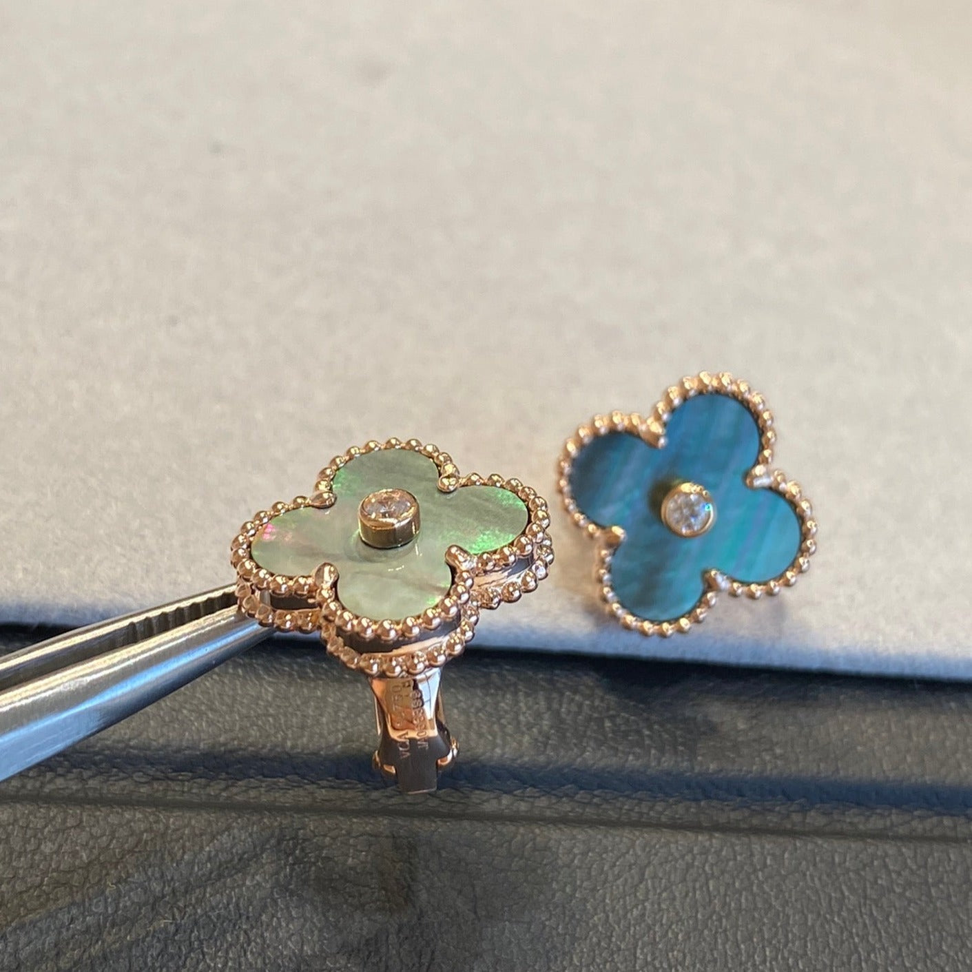 Van Cleef & Arpels CLOVER BLACK MOP PINK GOLD DIAMOND EARRINGS
