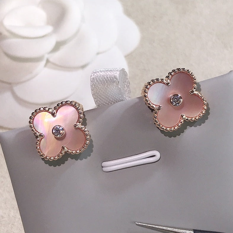 Van Cleef & Arpels CLOVER GOLD PINK MOP EARRINGS