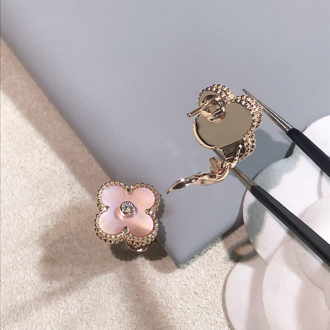 Van Cleef & Arpels CLOVER GOLD PINK MOP EARRINGS