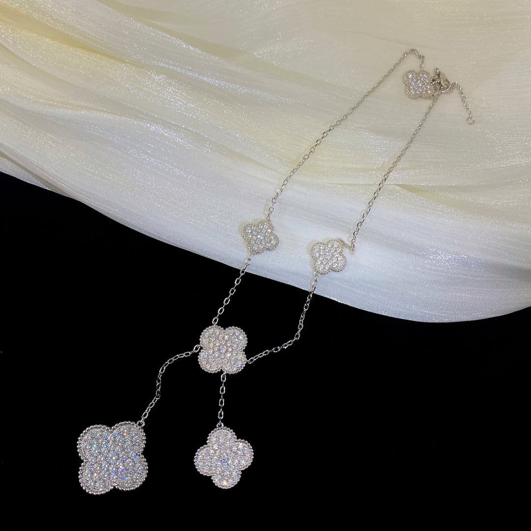 Van Cleef & Arpels CLOVER 5 MOTIFS SILVER DIAMONDS NECKLACE