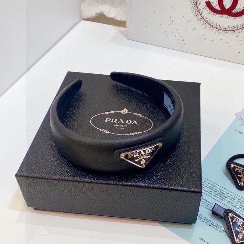PRADA THICK HEADBAND IN BLACK CALFSKIN 730963