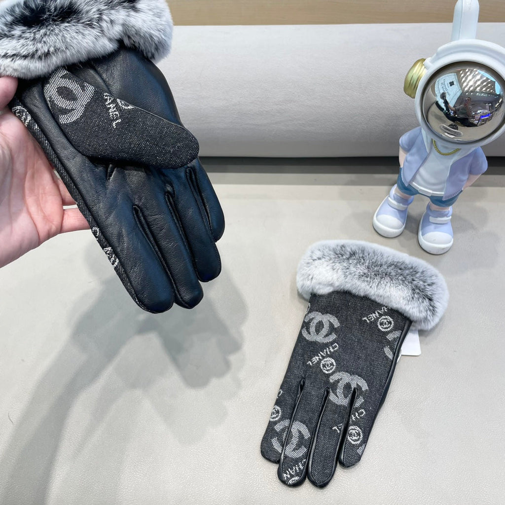 CHANEL GLOVES IN BLACK DENIM AND CALFSKIN 463797