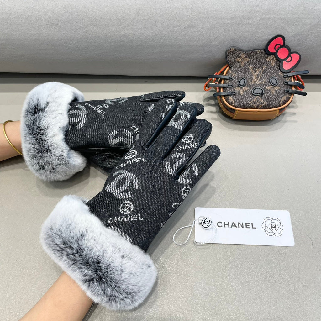 CHANEL GLOVES IN BLACK DENIM AND CALFSKIN 463797