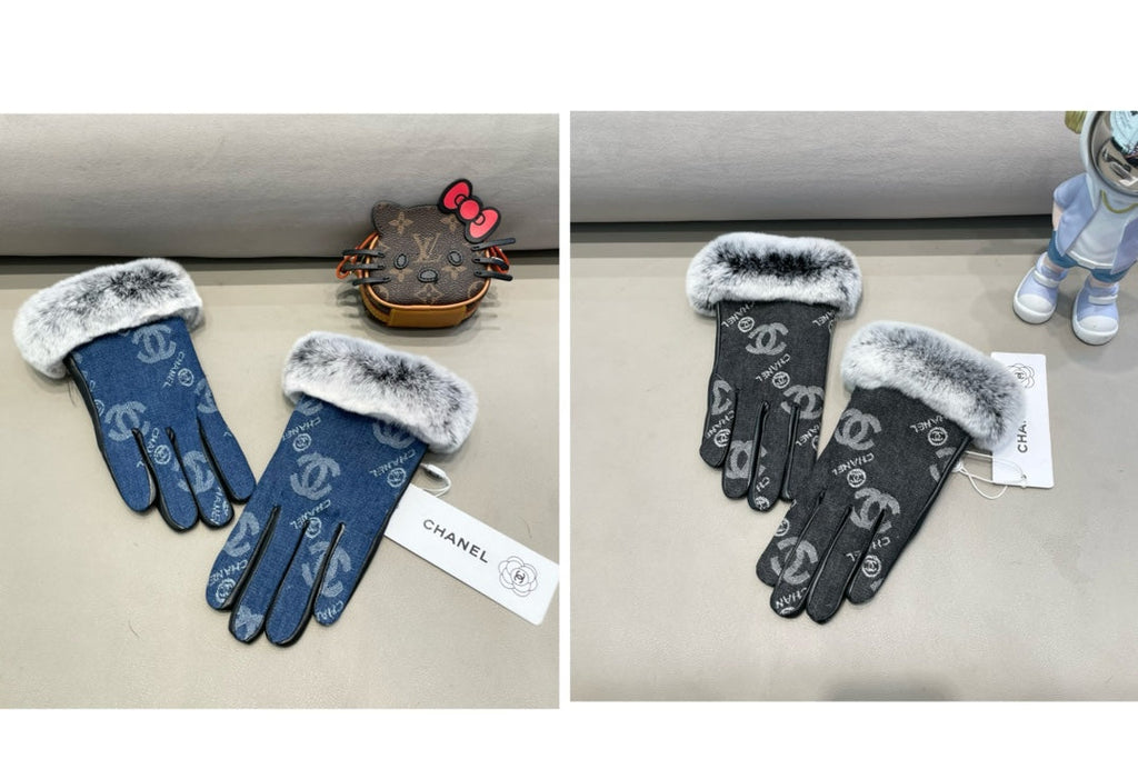 CHANEL GLOVES IN NAVY BLUE DENIM AND BLACK CALFSKIN 463798