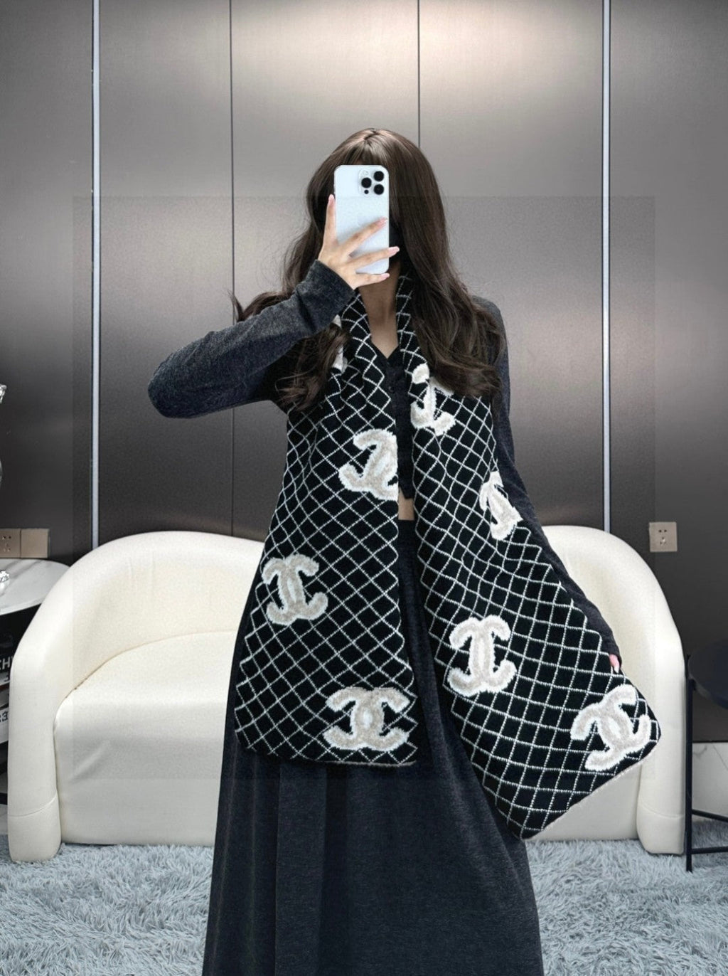 CHANEL 25S SCARF 185 IN CASHMERE 721525